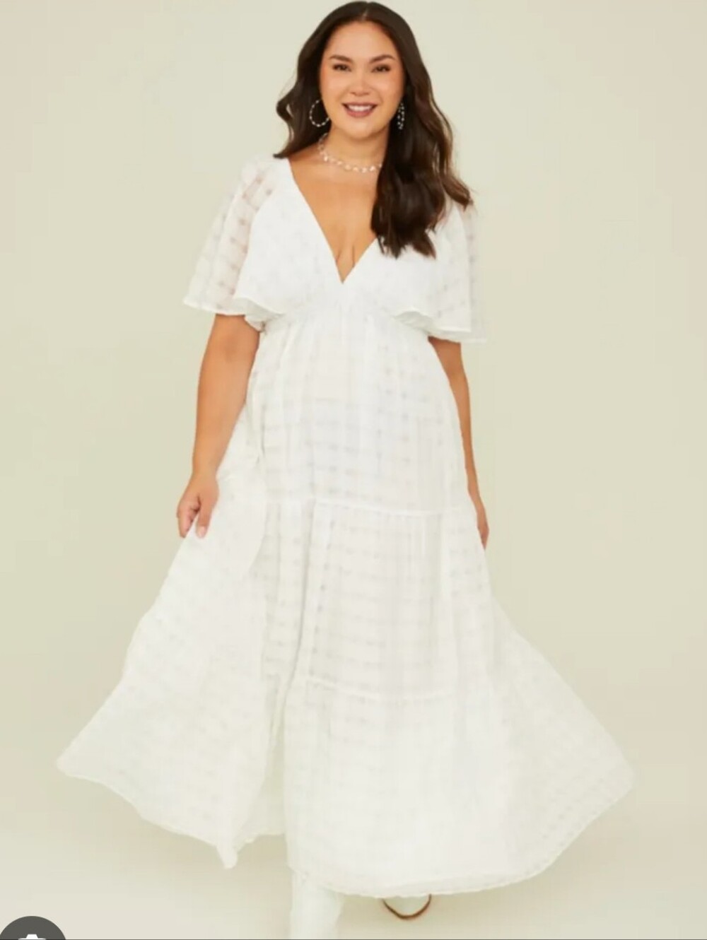 Arula White V-Neck Flutter Sleeve Maxi Dress